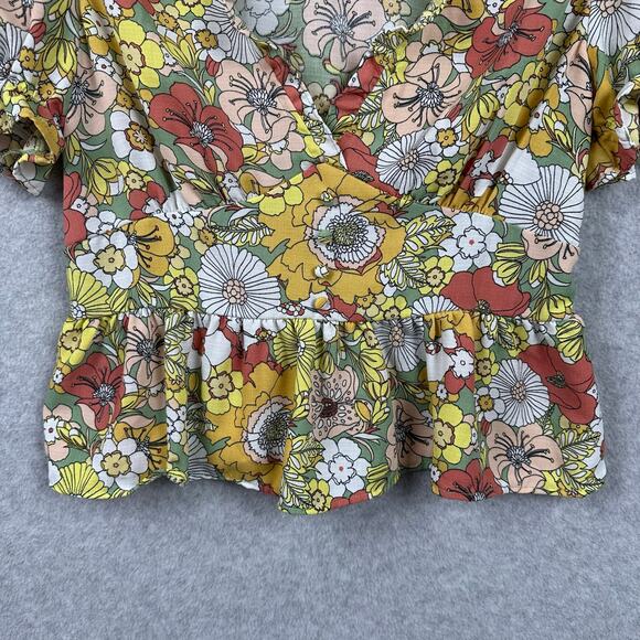 No Frills Los Angeles Floral Babydoll Top Size M Retro Colorful Hippie Peplum - Picture 5 of 15